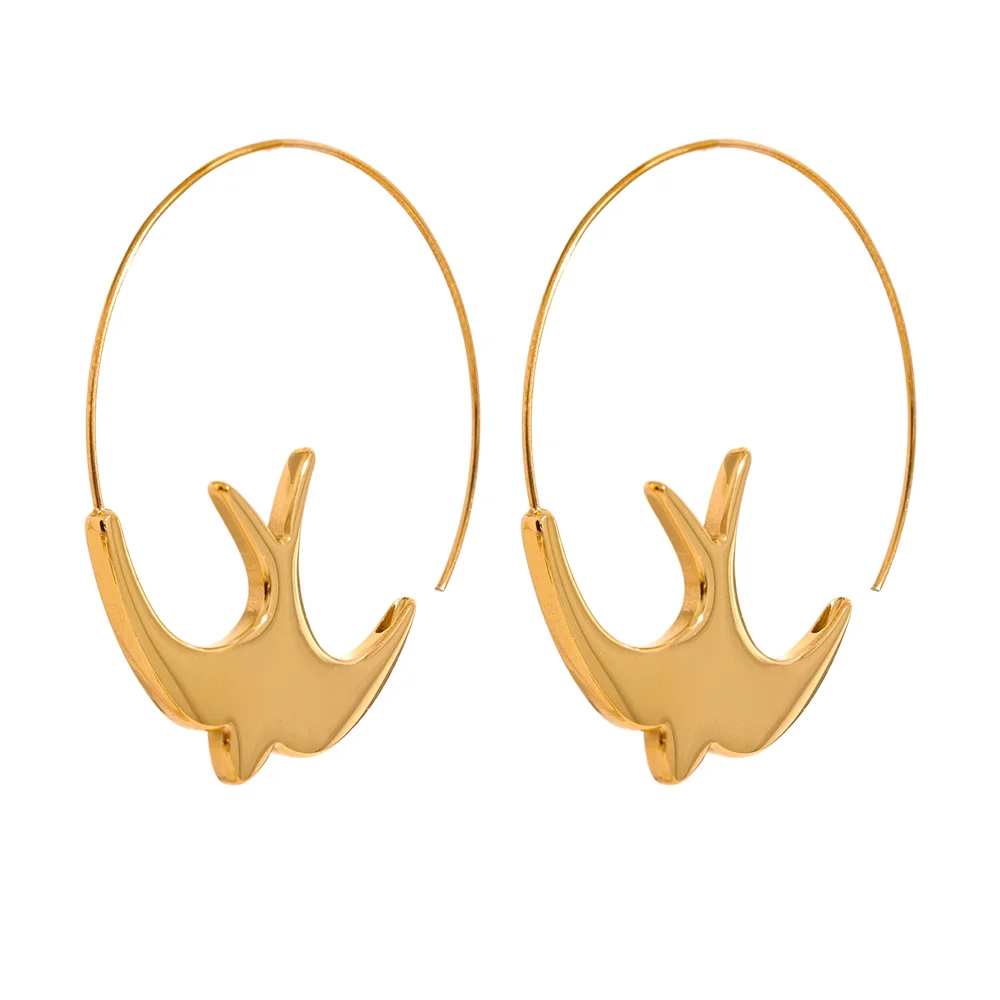 Swallow bird thin hoop gold silver color lightweight earrings - product image