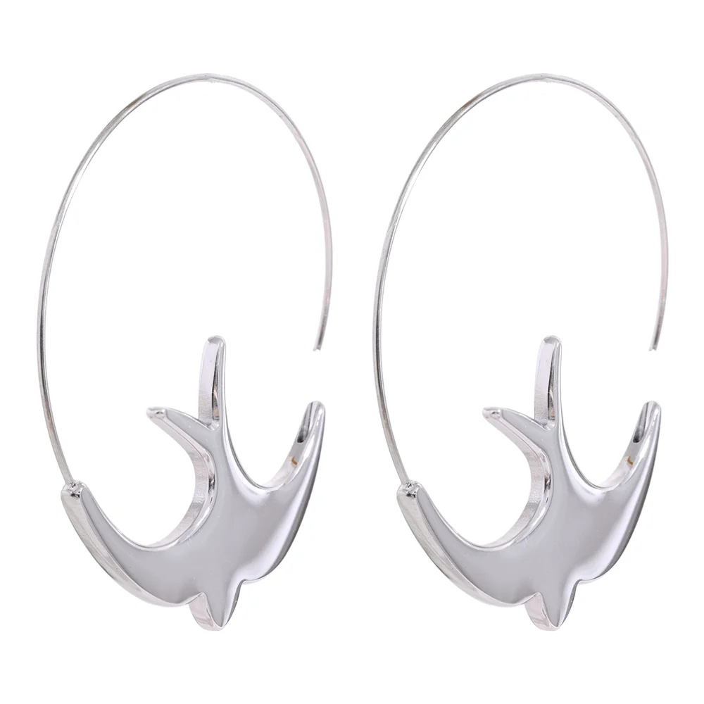 Swallow bird thin hoop gold silver color lightweight earrings - product image