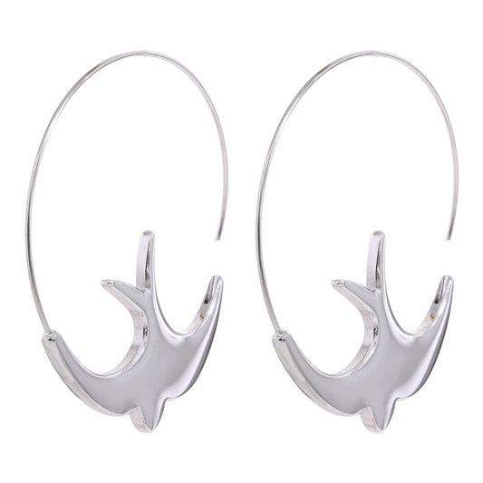 Swallow bird thin hoop gold silver color lightweight earrings - product image