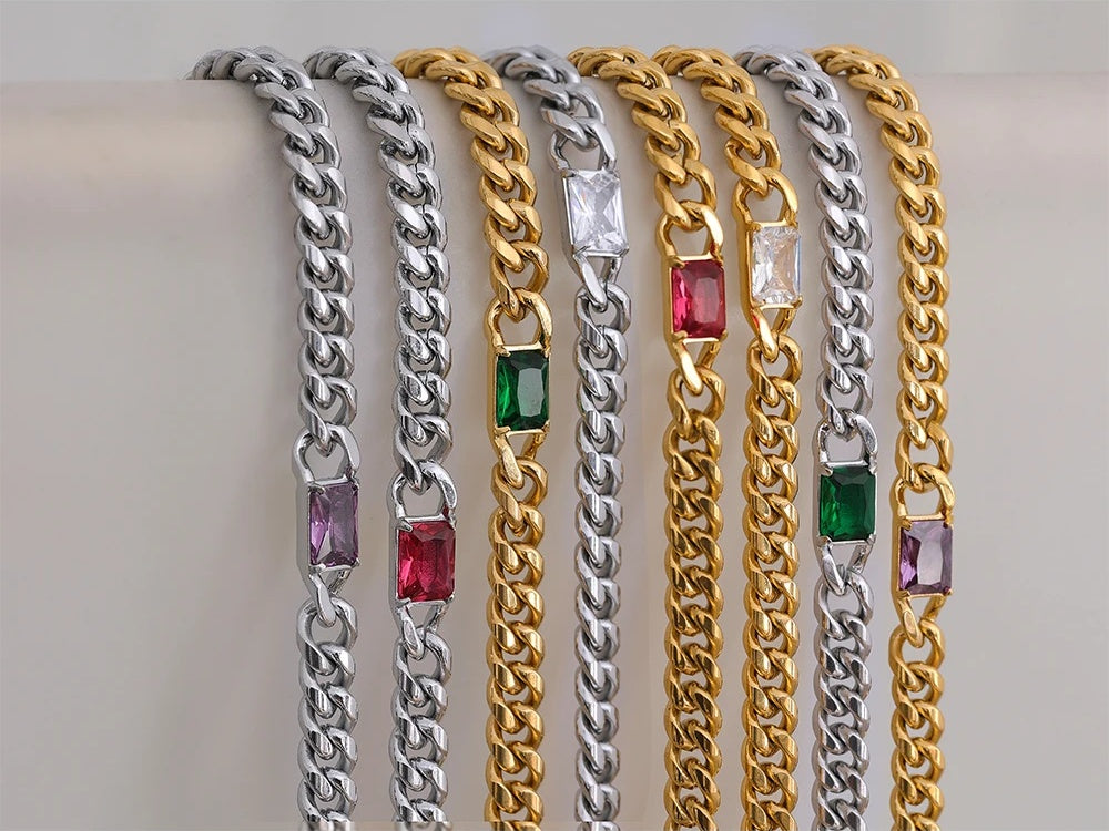 Tarnish free green cubic zirconia chain necklace bracelet set - product image