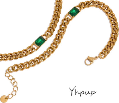 Tarnish free green cubic zirconia chain necklace bracelet set - product image