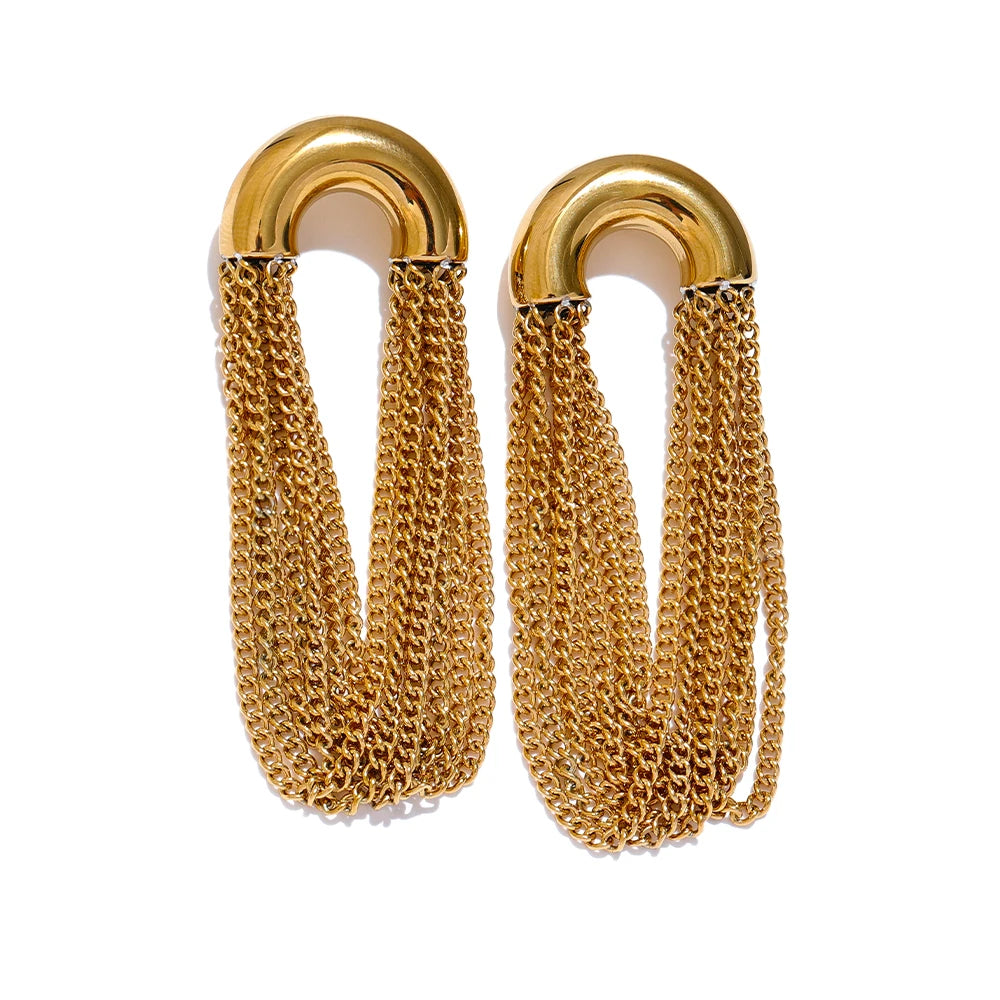 Tassel chain long drop dangle earrings for women - product image