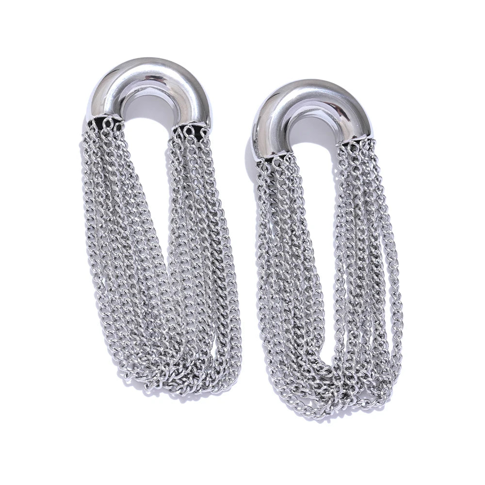 Tassel chain long drop dangle earrings for women - product image