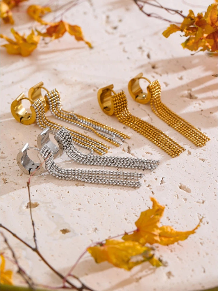 Tassel long chain drop dangle hoop earrings - product image