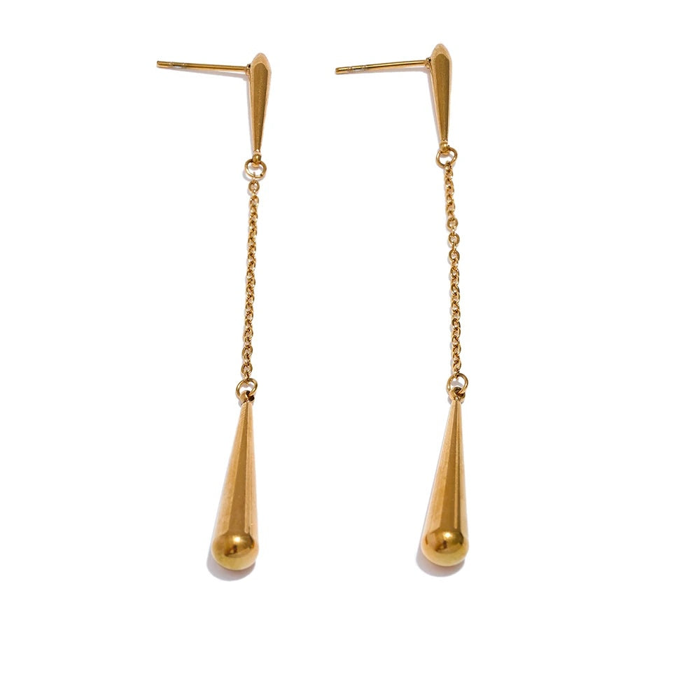 Teardrop chain long drop dangle earrings - product image