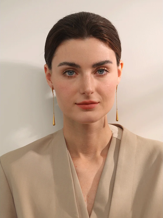 Teardrop chain long drop dangle earrings - product image