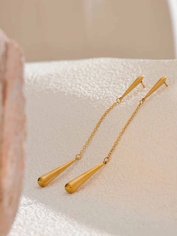 Teardrop chain long drop dangle earrings - product image