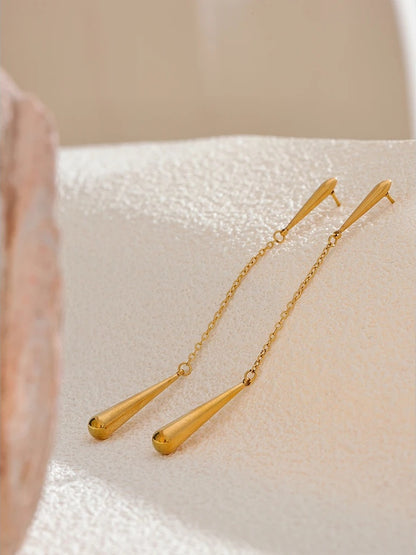 Teardrop chain long drop dangle earrings - product image