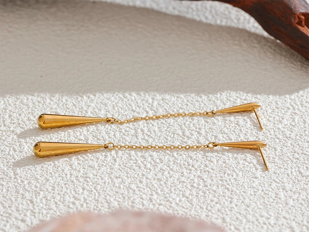 Teardrop chain long drop dangle earrings - product image