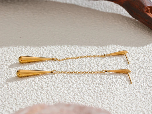 Teardrop chain long drop dangle earrings - product image