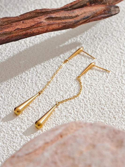 Teardrop chain long drop dangle earrings - product image