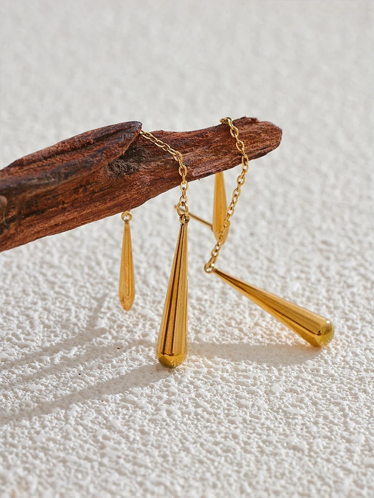 Teardrop chain long drop dangle earrings - product image