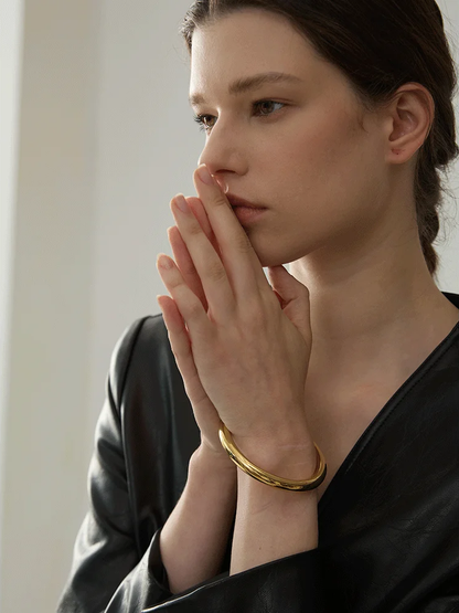Textured polished round statement bracelet bangle - product image