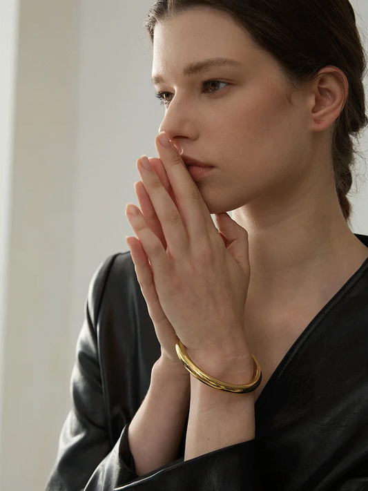 Textured polished round statement bracelet bangle - product image