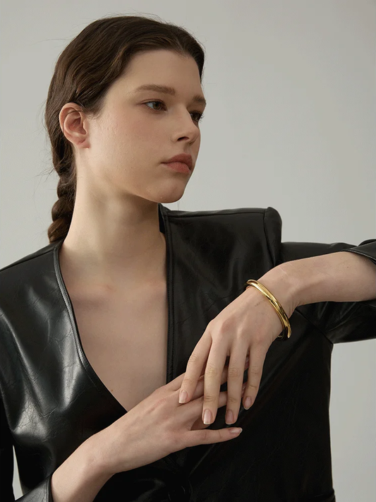 Textured polished round statement bracelet bangle - product image