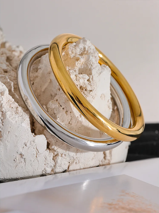 Textured polished round statement bracelet bangle - product image