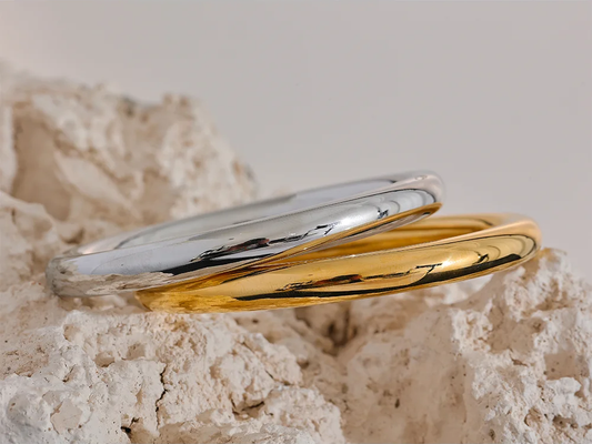 Textured polished round statement bracelet bangle - product image