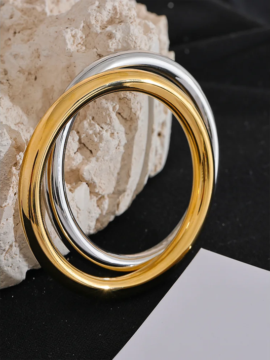 Textured polished round statement bracelet bangle - product image