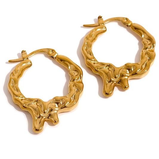 Textured statement magma style minimalist hoop earrings - product image