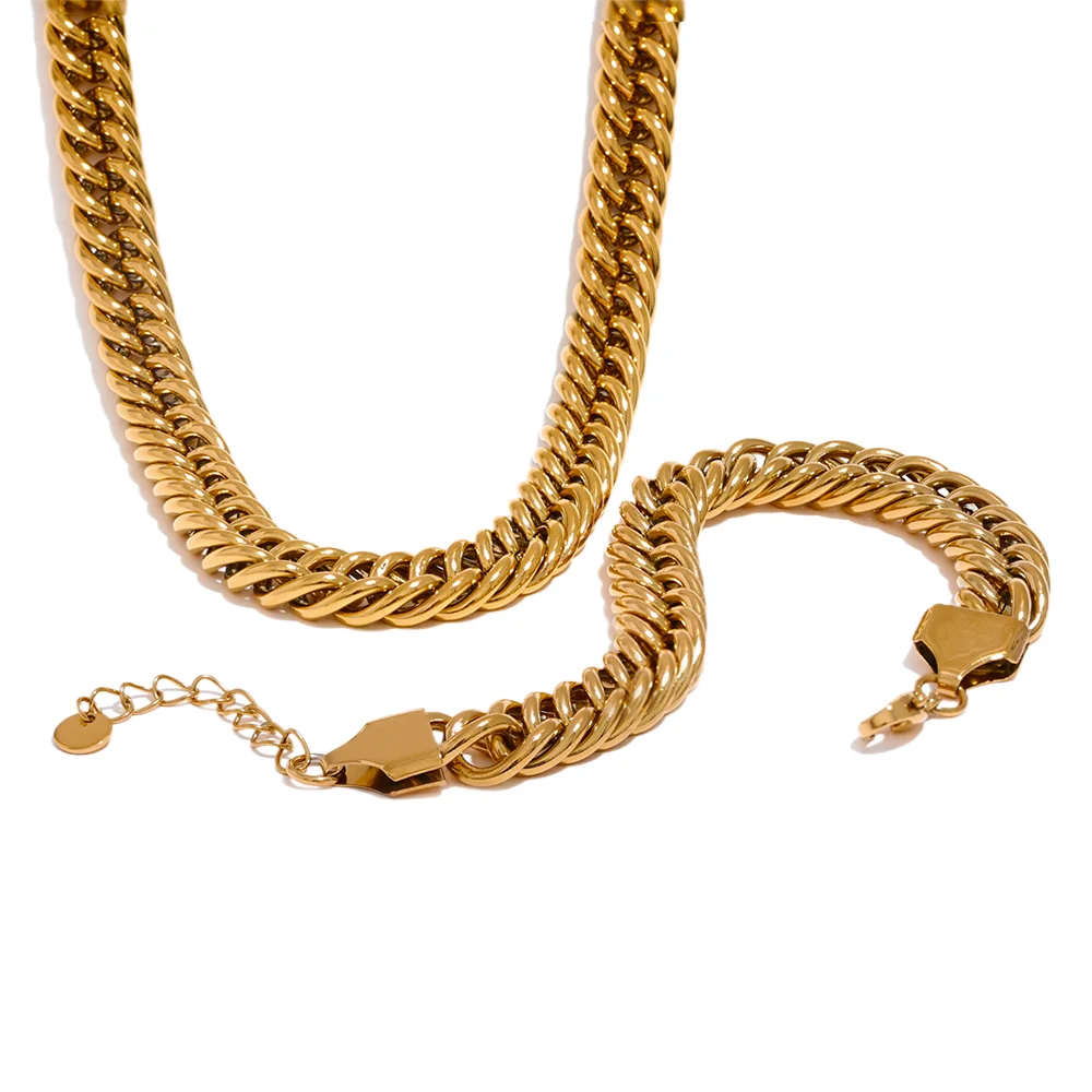 Thick heavy metal chain necklace bracelet bangle set - product image