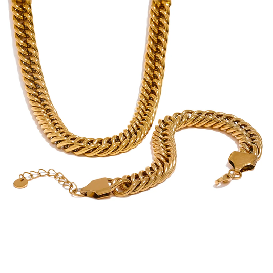 Thick heavy metal chain necklace bracelet bangle set - product image