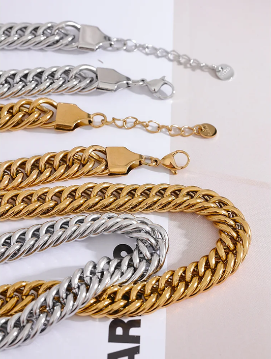 Thick heavy metal chain necklace bracelet bangle set - product image