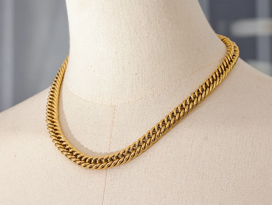 Thick heavy metal chain necklace bracelet bangle set - product image