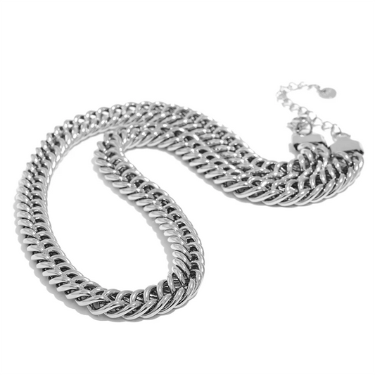 Thick heavy metal chain necklace bracelet bangle set - product image