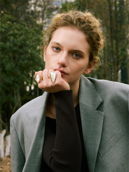 Thick shell heart oval adjustable ring - product image