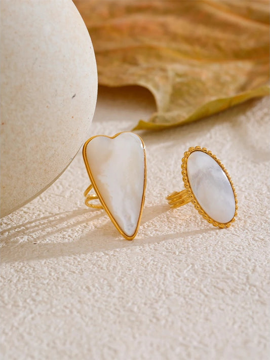 Thick shell heart oval adjustable ring - product image
