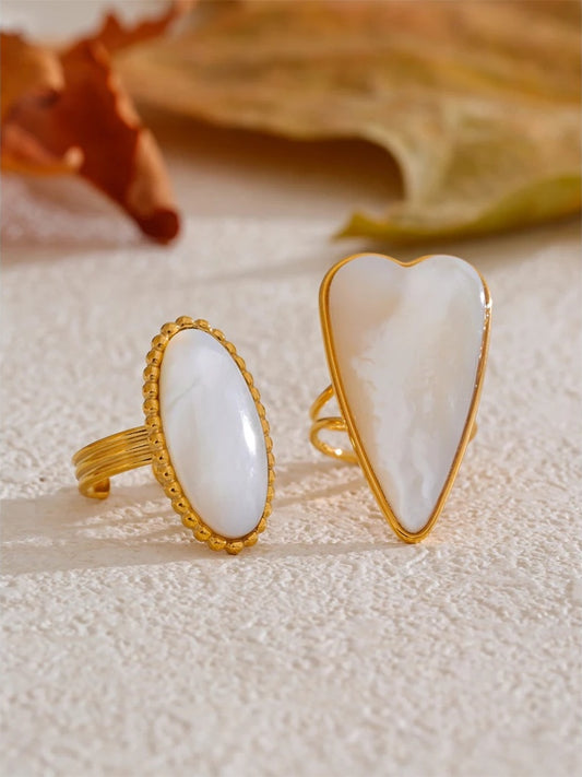Thick shell heart oval adjustable ring - product image
