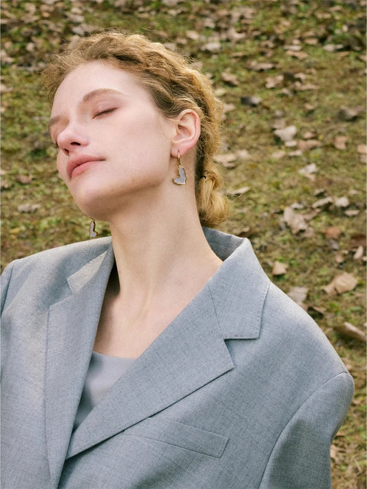 Thicker shell heart drop hoop earrings - product image
