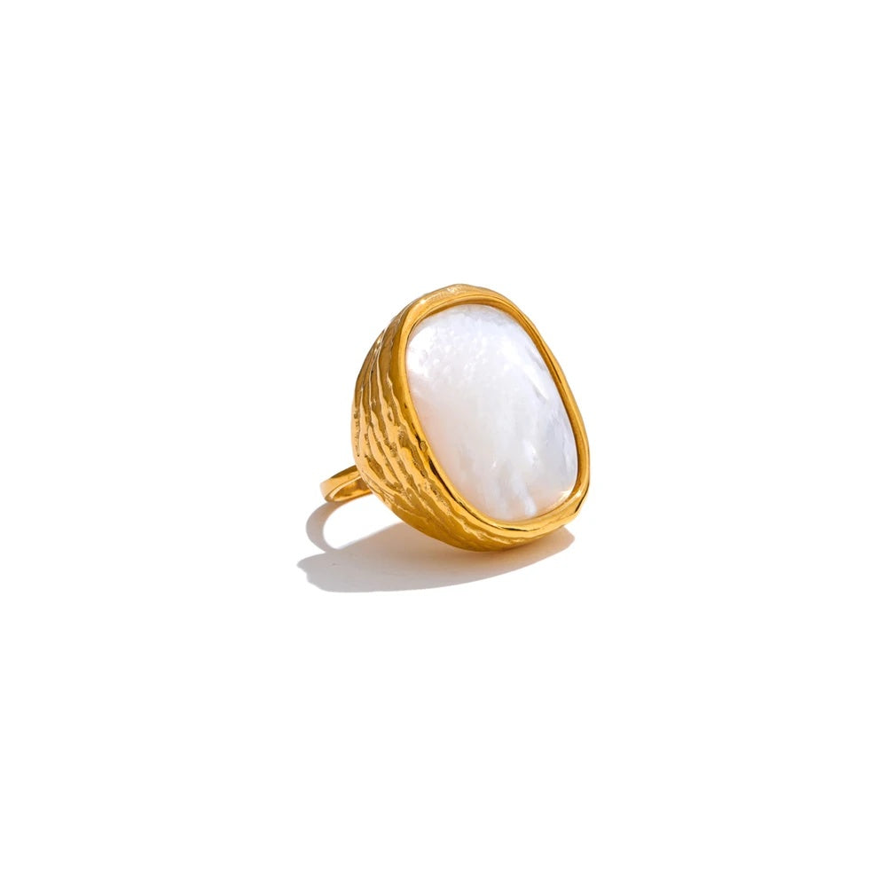 Thicker shell stone adjustable open ring - product image