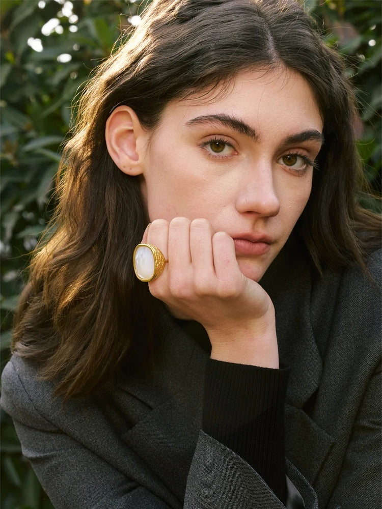 Thicker shell stone adjustable open ring - product image