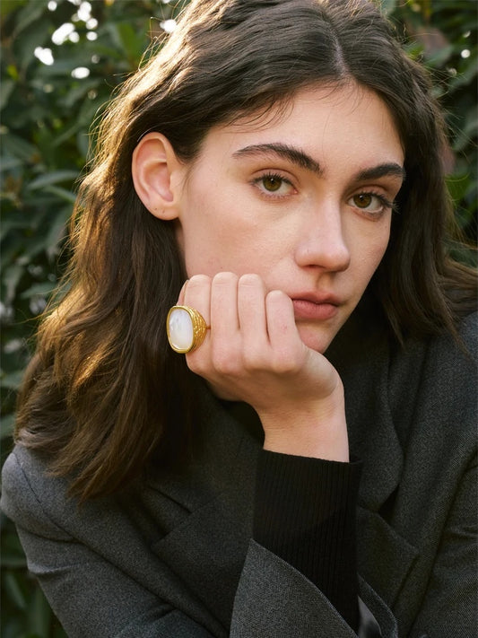 Thicker shell stone adjustable open ring - product image