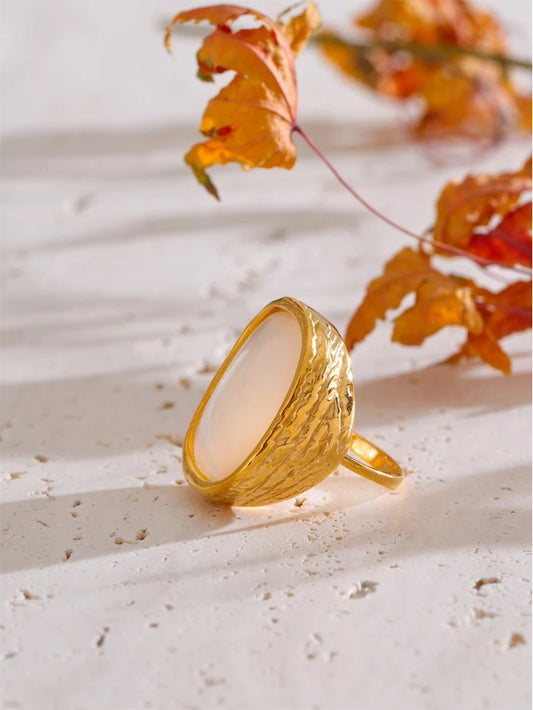 Thicker shell stone adjustable open ring - product image