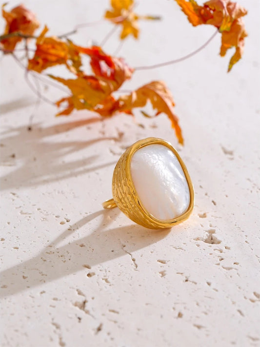 Thicker shell stone adjustable open ring - product image