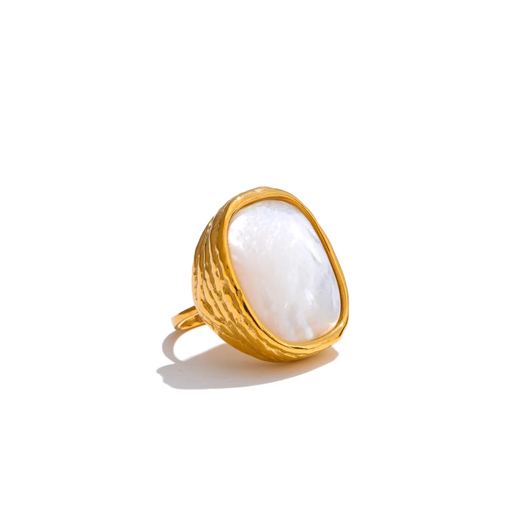 Thicker shell stone adjustable open ring - product image