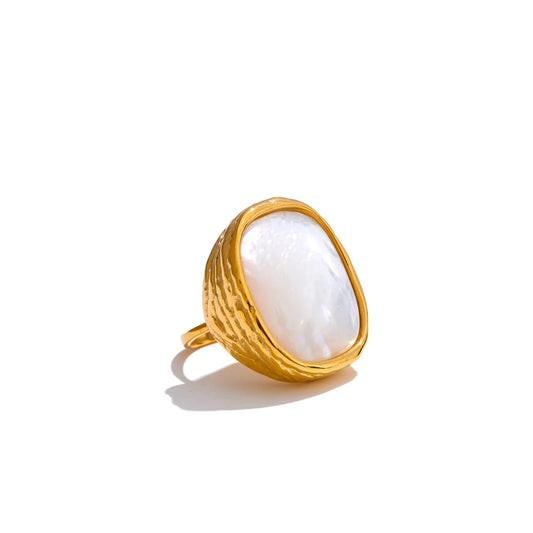 Thicker shell stone adjustable open ring - product image