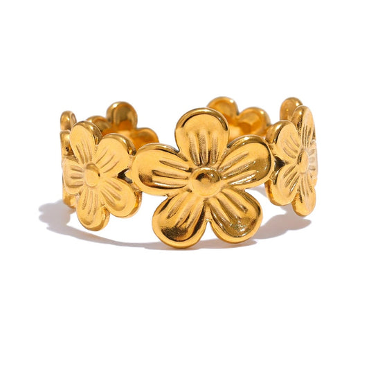 Thin plant flower adjustable open abstract fashion ring - product image