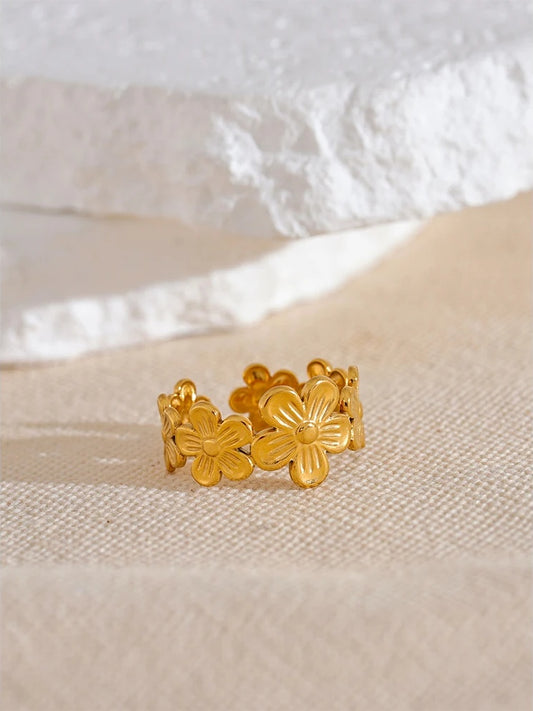 Thin plant flower adjustable open abstract fashion ring - product image