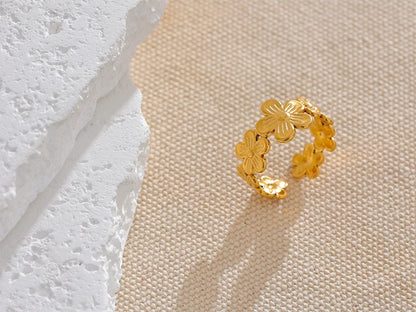 Thin plant flower adjustable open abstract fashion ring - product image