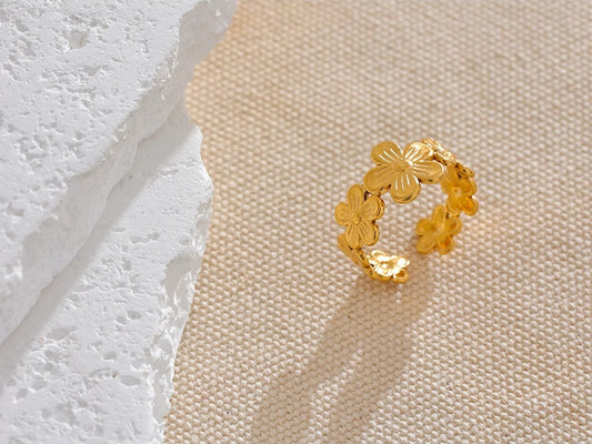 Thin plant flower adjustable open abstract fashion ring - product image