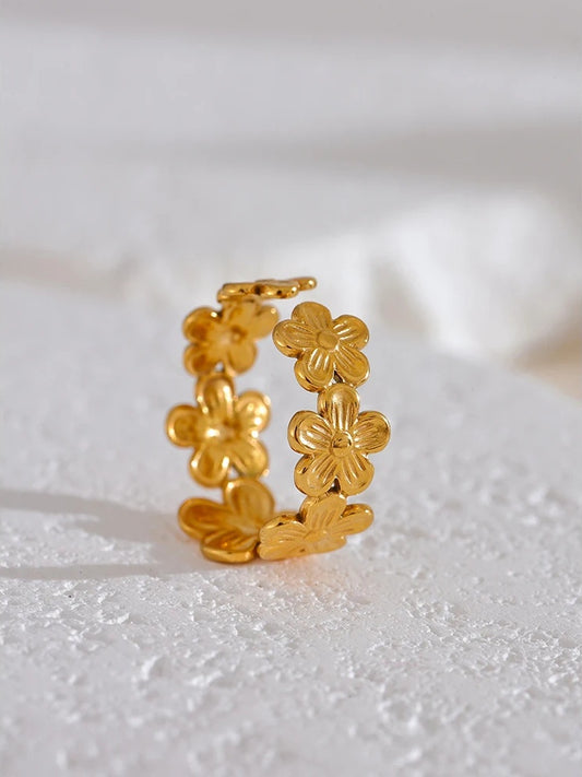 Thin plant flower adjustable open abstract fashion ring - product image