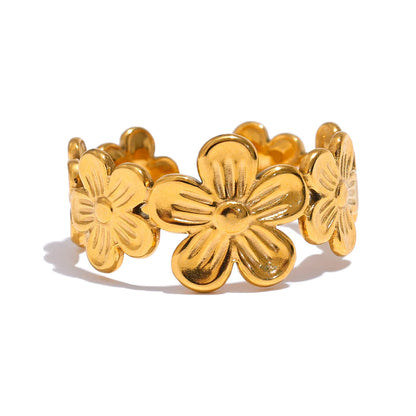 Thin plant flower adjustable open abstract fashion ring - product image