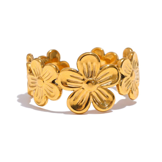 Thin plant flower adjustable open abstract fashion ring - product image