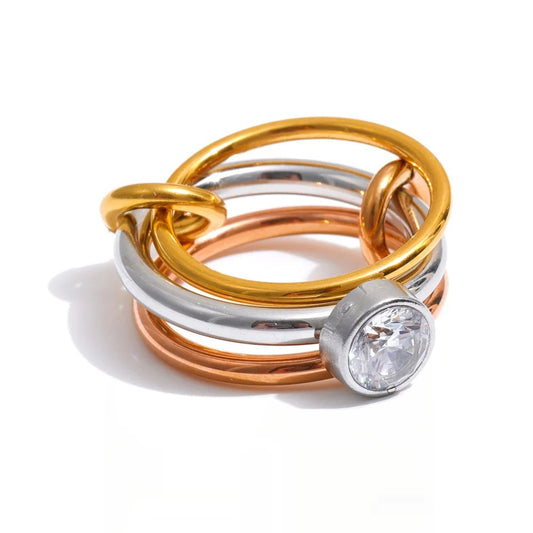 Three colors layered stacked finger ring - product image
