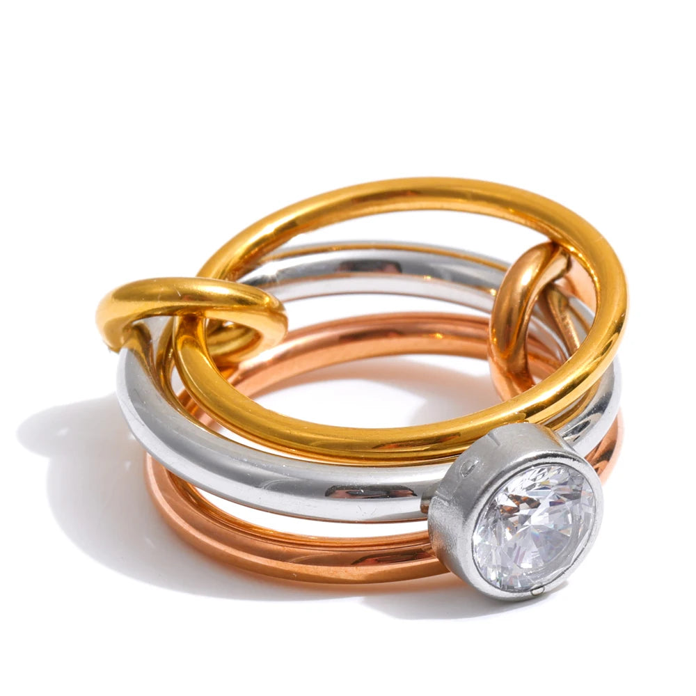 Three colors layered stacked finger ring - product image
