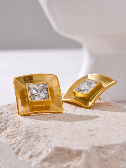 Transparent crystal square stud earrings women - product image