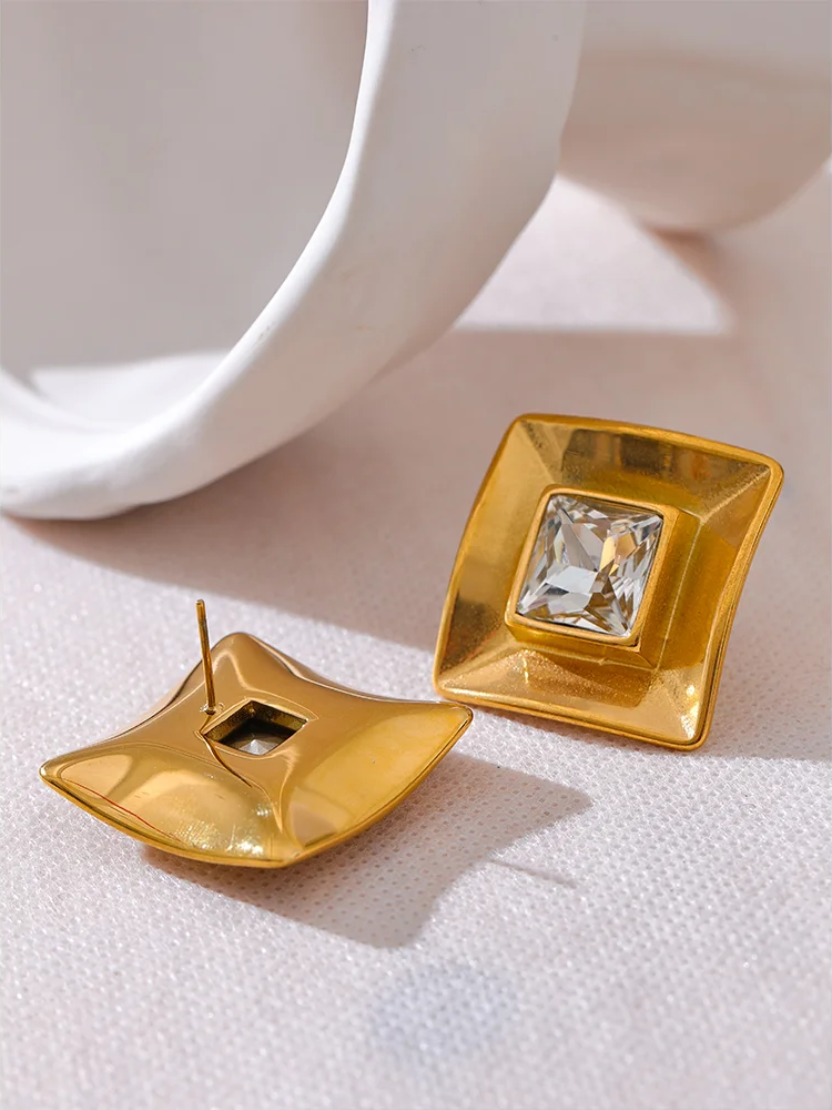 Transparent crystal square stud earrings women - product image